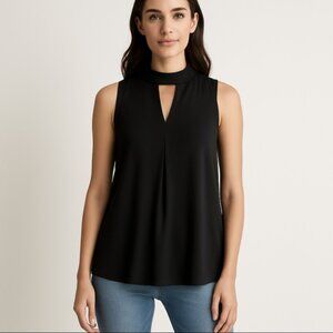 Ellen Tracy Sleeveless Keyhole Blouse Black Size M Work Office Tank Top